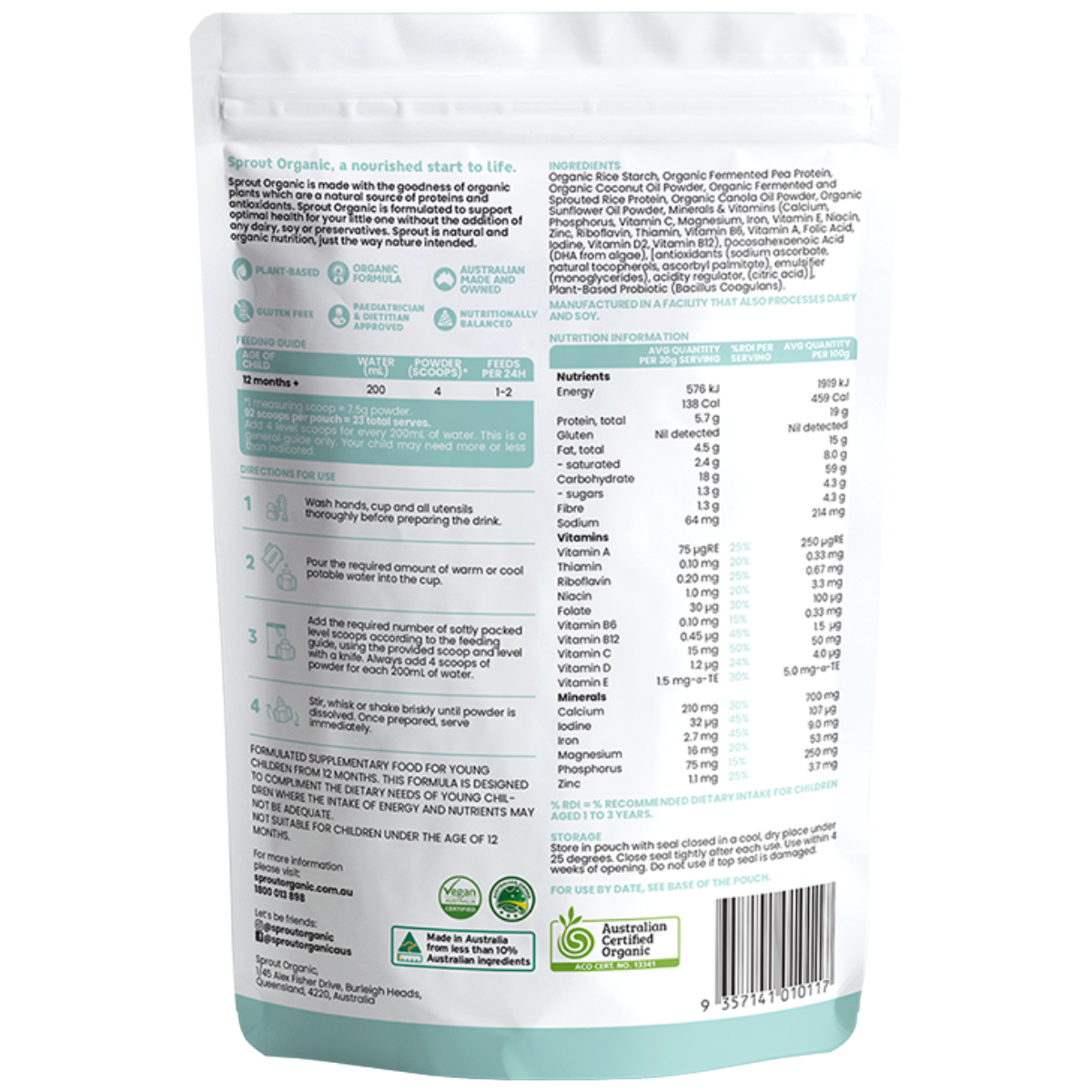 Sprout Organic Plant Based Toddler Formula 700G Pouch Health & Eco