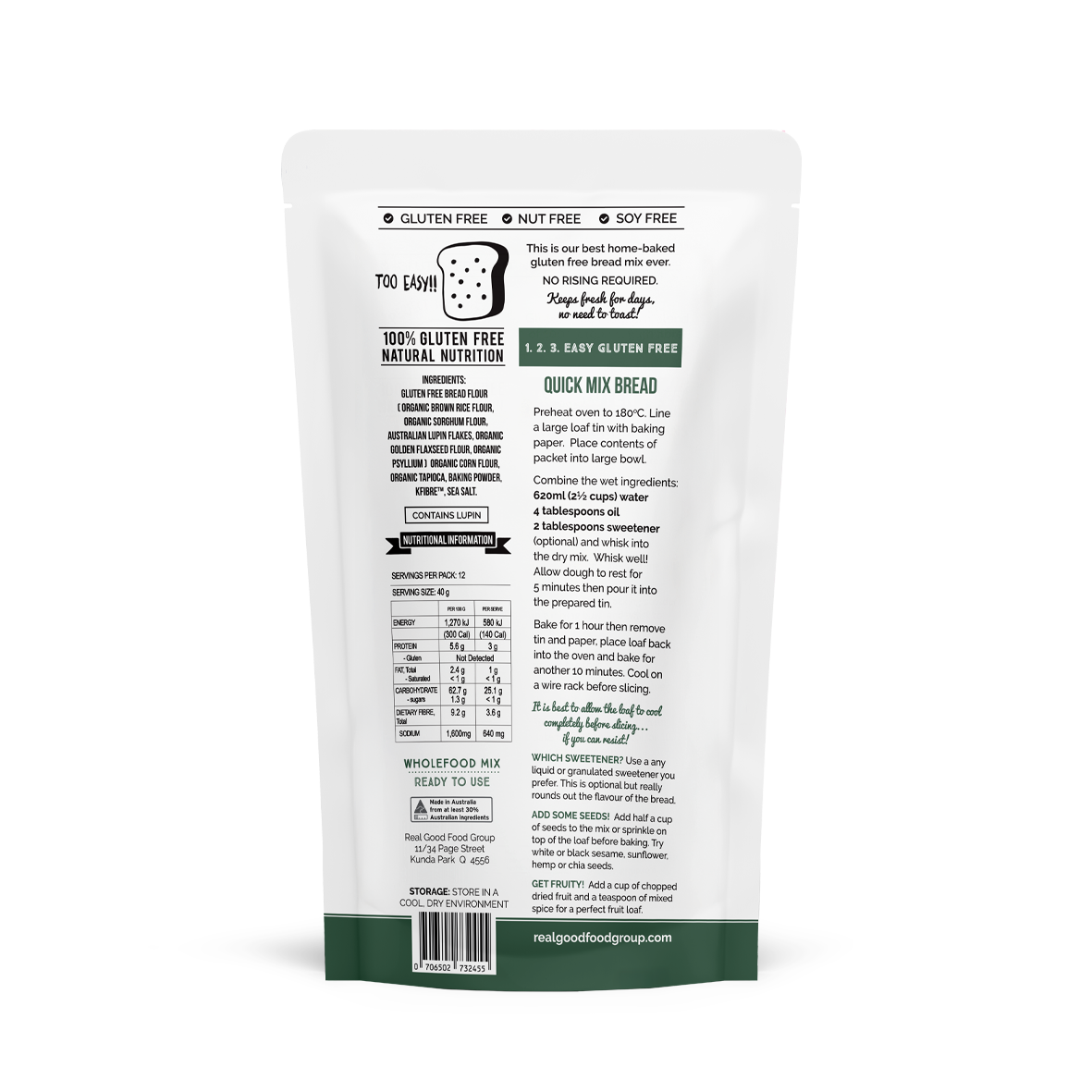 The Gluten Free Food Co Quick Mix Bread Mix - Health & Eco